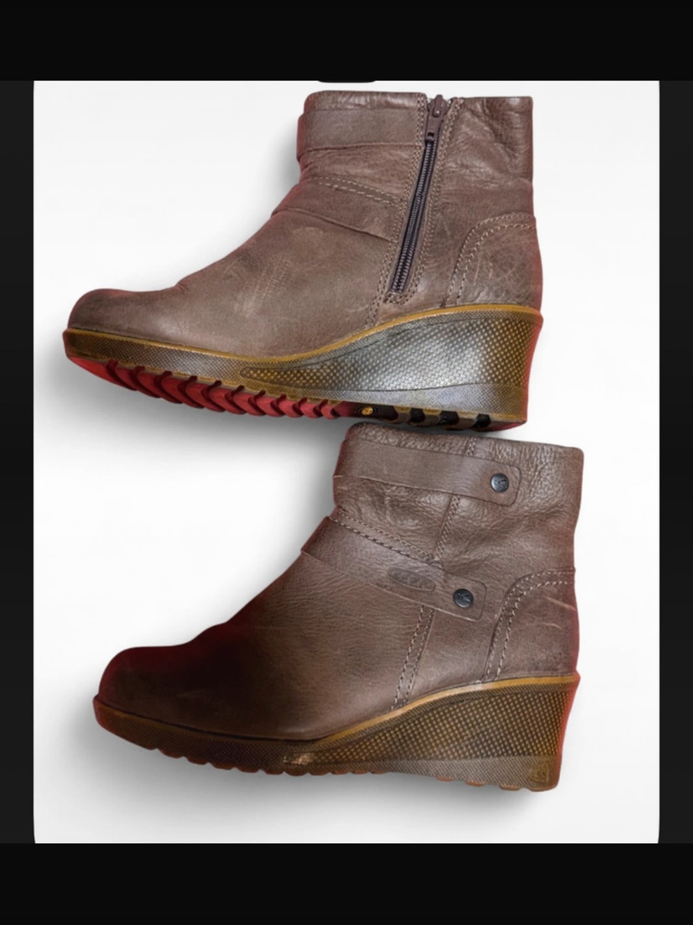 Keen Brown Wedge Ankle Boots with Side Zip